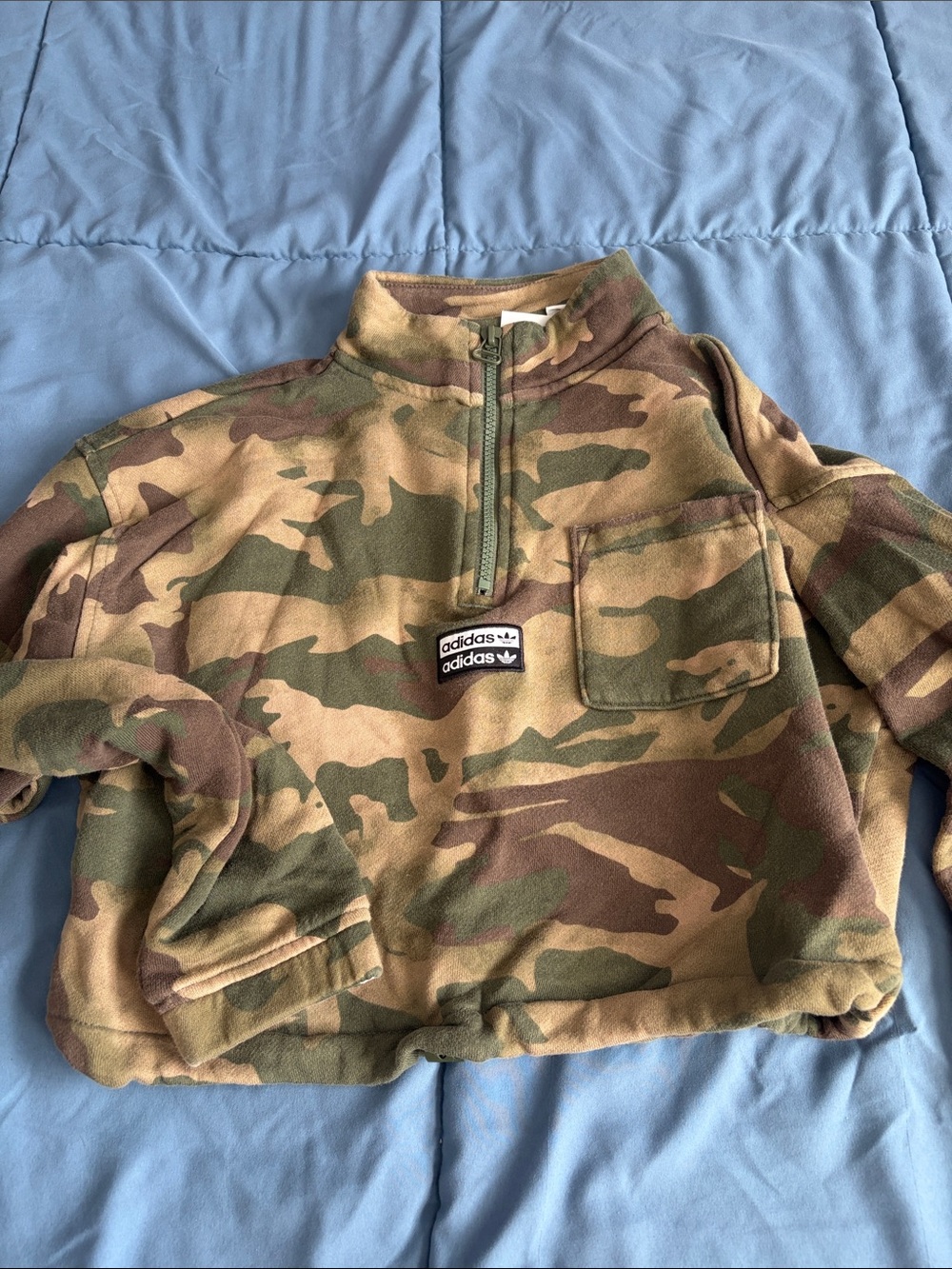 adidas Women's Camo Half-Zip Turtleneck cropped Pullover - Green/Brown/Tan